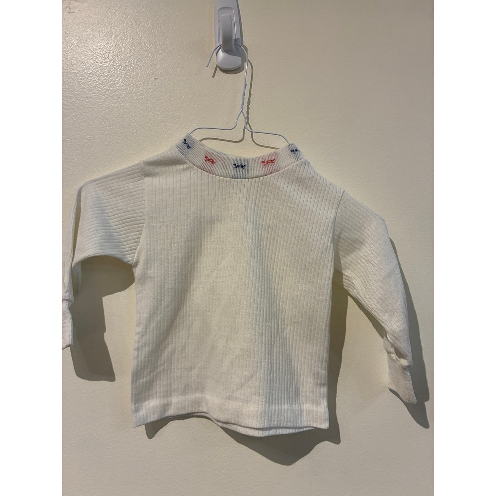 Vintage Health-tex Kids Ribbed Mock Neck Shirt Cream White 18 Months USA Made